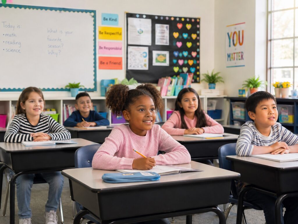 Students learning in a classroom