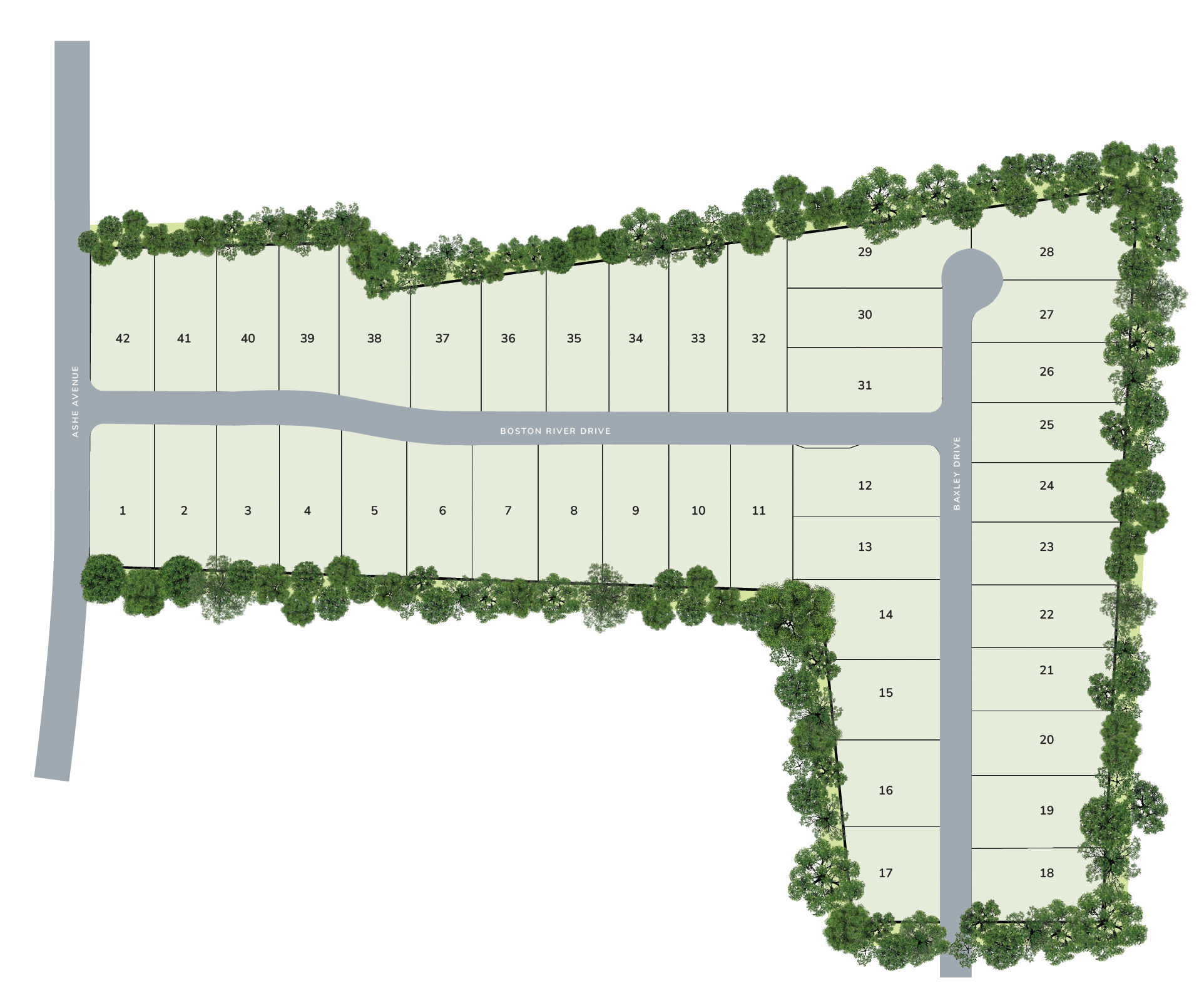 Ila’s Way community illustration showing streets and homesites in Dunn, North Carolina